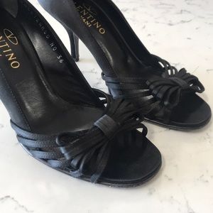 Valentino Black Satin Pumps with Bow